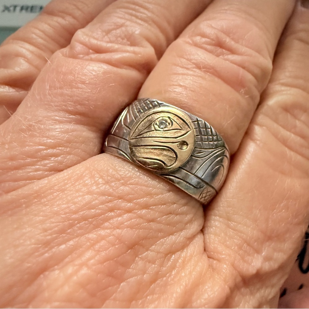 Tlingit Frog Crest Ring – Gold & Sterling, Diamond Eye – Signed ND - no bundles!